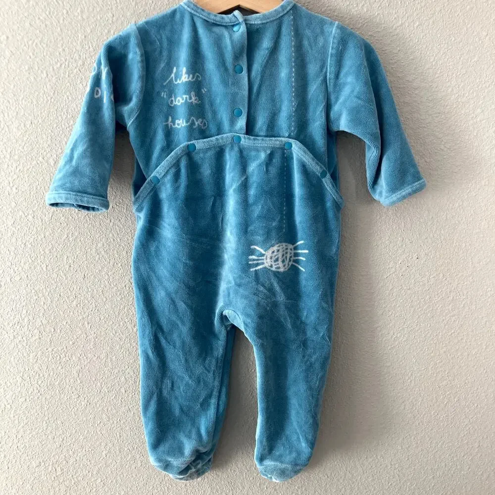 Du Pareil Au Meme - Little But Scary Spider Velour Footie Romper - Blue - 6M